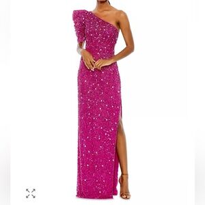 Mac Duggal 10912 Asymmetric Puff Sleeve Sequin Dress magenta pink gown NWT 10